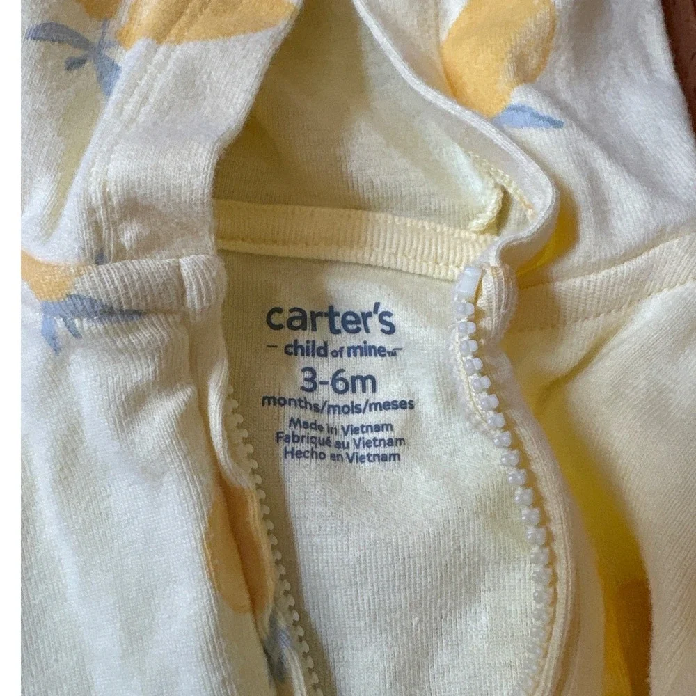 Carter's Zip Up Hoodie Baby Girl Yellow Lemon Peplum‎ Ruffle SIZE 3-6M